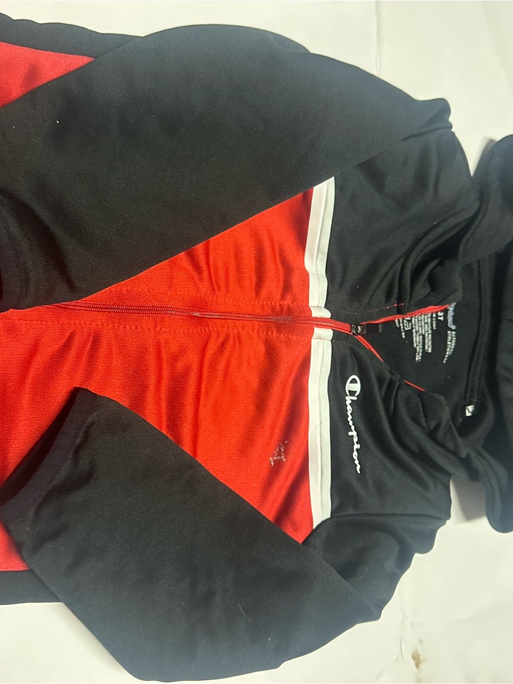 Champion Black and‎ Red Athletic Zip Hoodie with White Piping
